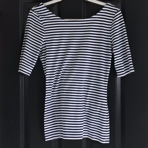 J Crew blue and white stripe boat neck top